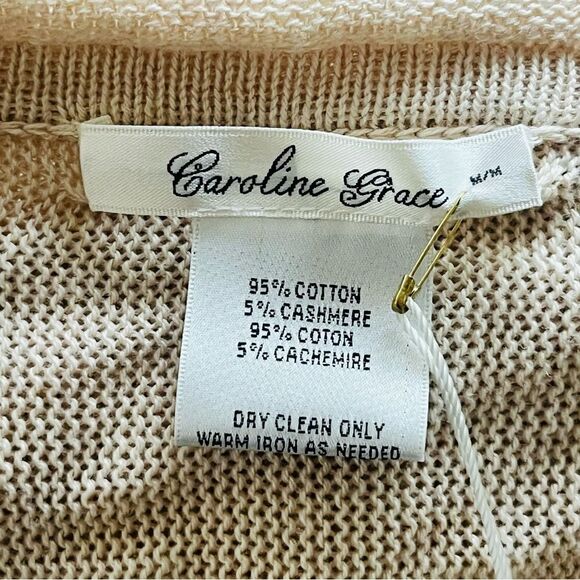Caroline Grace Cashmere & Cotton Long Cardigan Sz Medium Cream Lightweight Knit - Picture 5 of 7